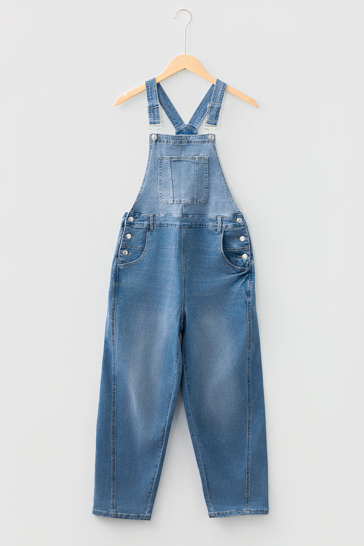 Dusk Blue Adjustable Buckle Barrel Denim Overalls