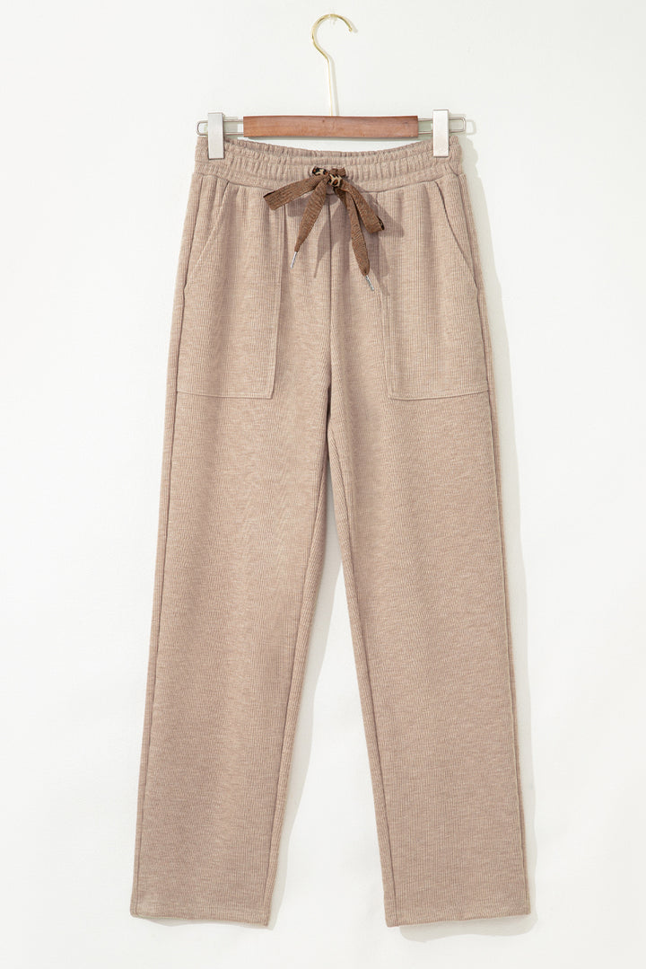 Gray Morn Corduroy Leopard Drawstring High Waist Trousers