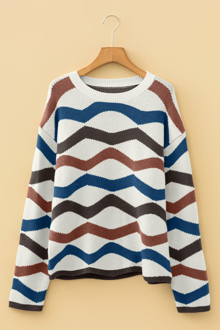 Multicolour Retro Wave Print Western Sweater