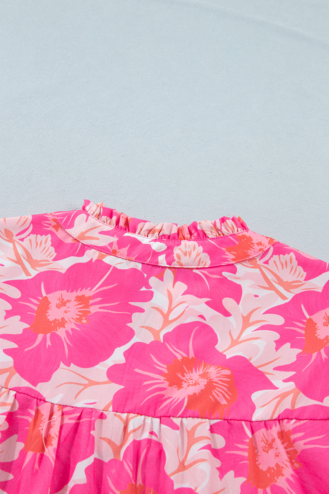 Pink Short Bubble Sleeve Summer Floral Blouse