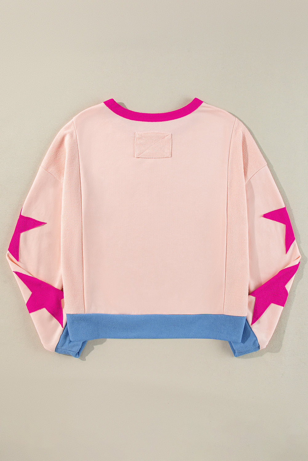 Light Pink Star Patchwork Exposed Seam Oversized Sweatshirt