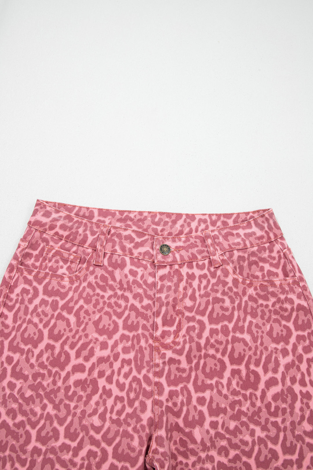 Rose Leopard Frayed Edge Wide Leg High Waist Jeans