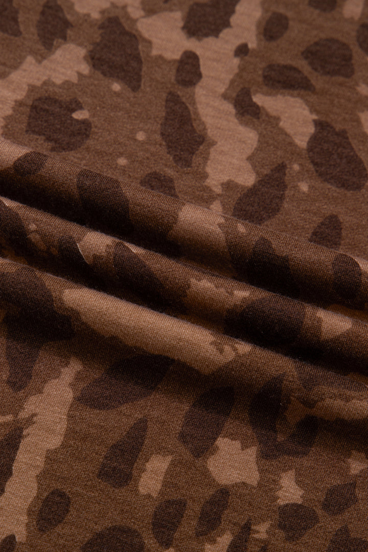 Brown Contrast Striped Accent Leopard Short Set