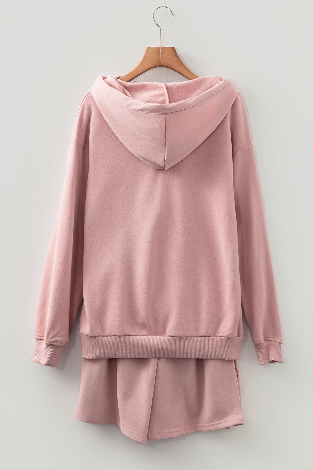 Peach Blossom Button Drawstring Hooded Pullover and Casual Short Set