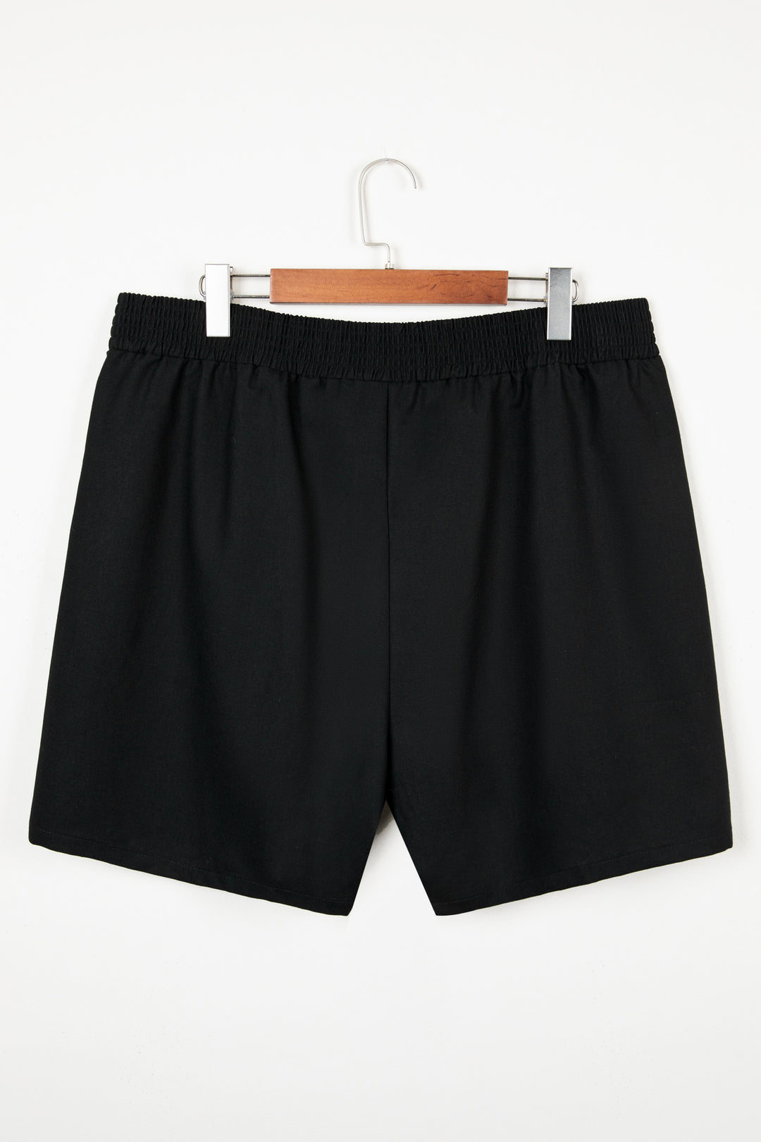 Black Plus Size Crossed Elastic Waist Cotton Linen Loose Shorts