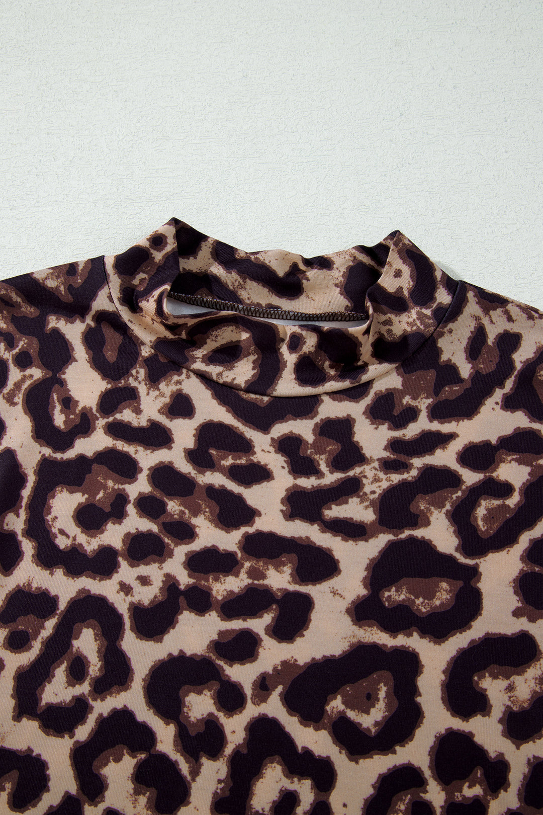Khaki Leopard High Neck Long Sleeve Western Slim Top