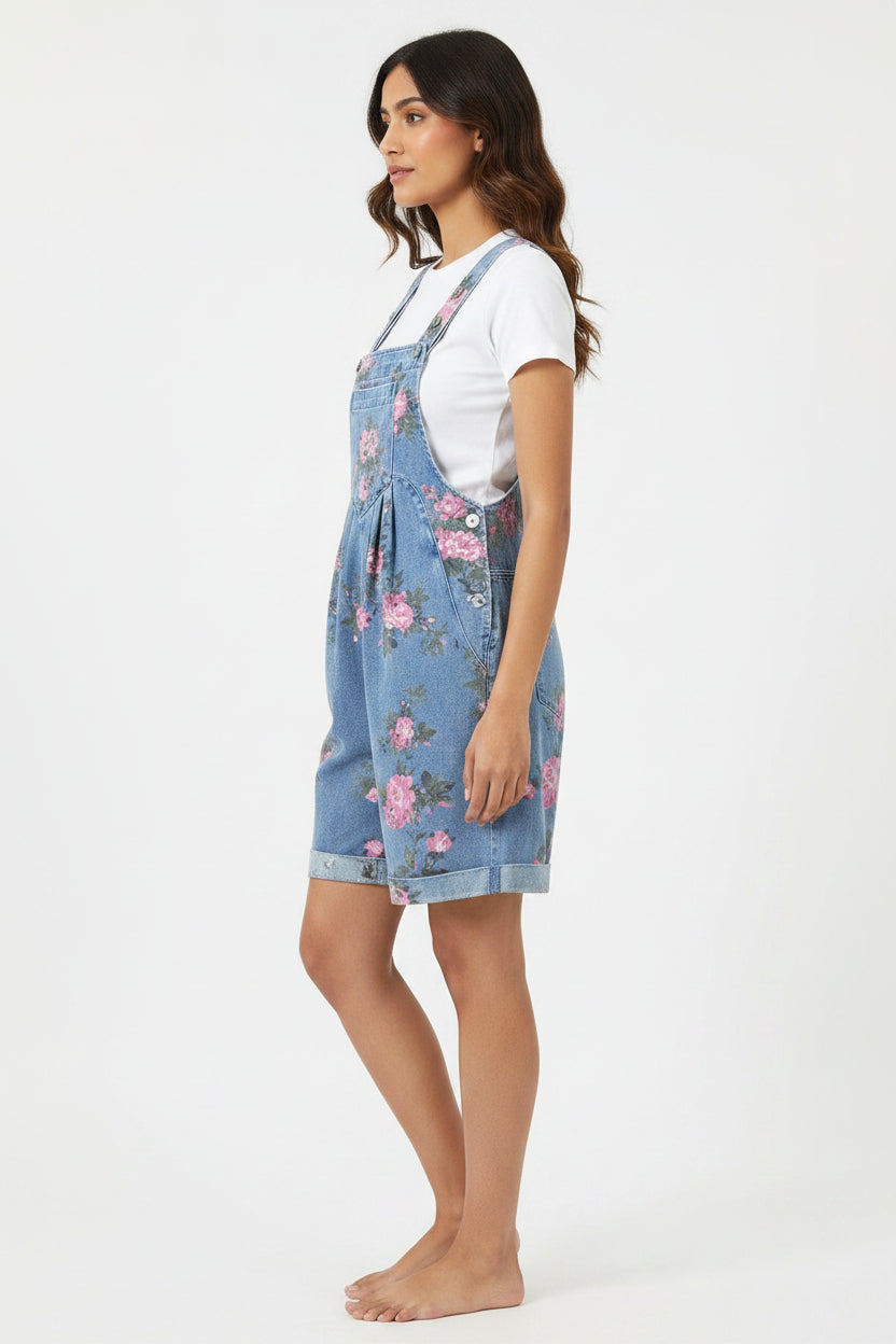 Myosotis Floral Print Denim Shortalls