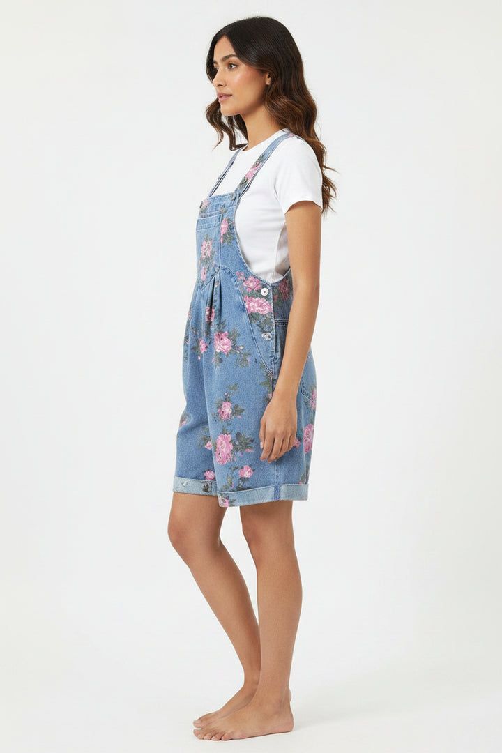 Myosotis Floral Print Denim Shortalls