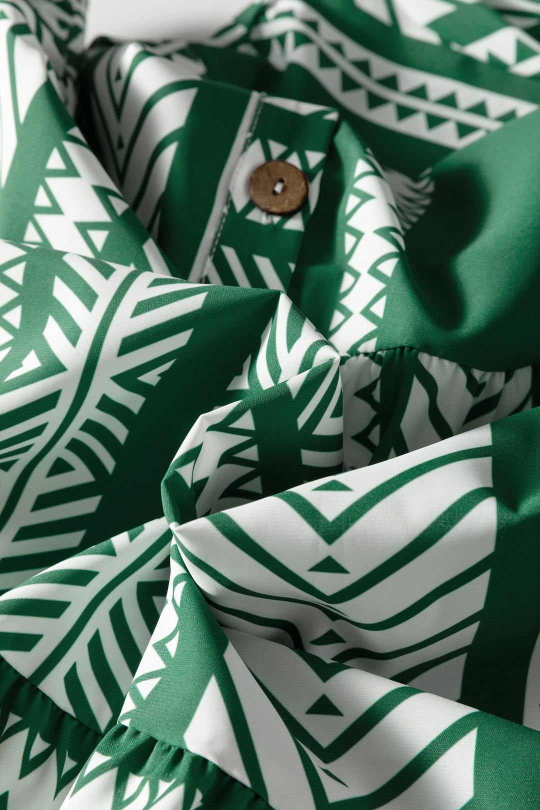 Green Boho Ethnic Print Half Button 3/4 Sleeve Casual Dress