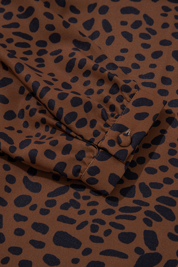 Brown Leopard Print Ruffled Puff Sleeve Blouse