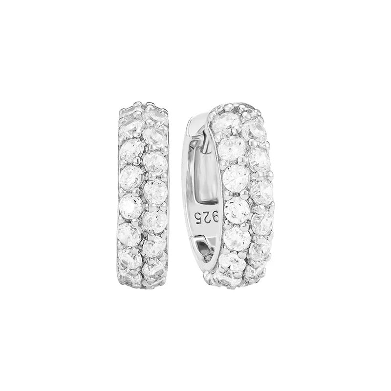 925 Sterling Silver Sparkling Diamond Round Earrings