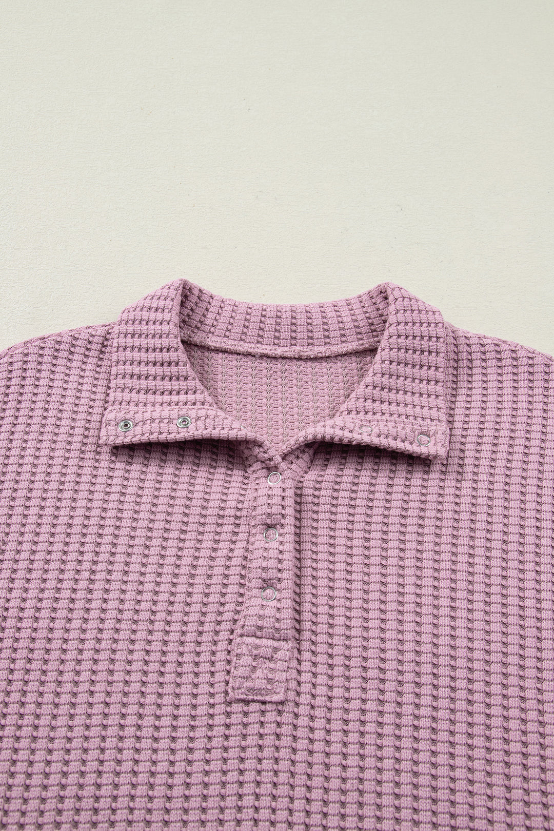 Casual Solid Color Textured Snap Button Collared Baggy Top