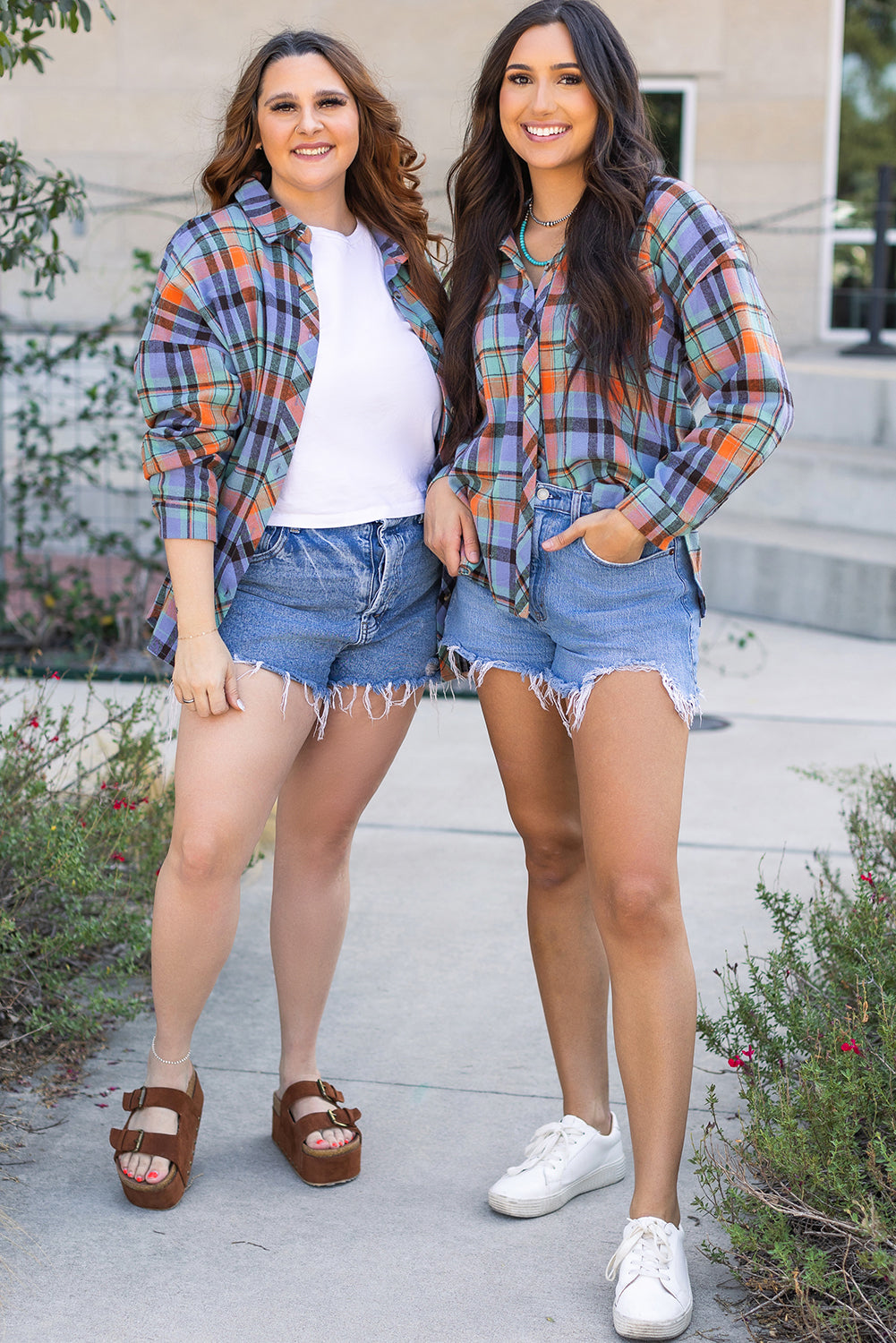 Orange Plaid Print Loose Vintage Shirt