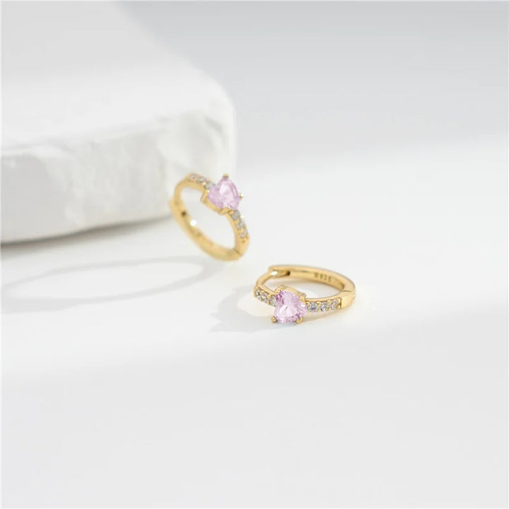 925 Silver Ear Buckle Heart Zircon Design Electroplated 14K Gold Silver Cross-Border Earrings Jewelry