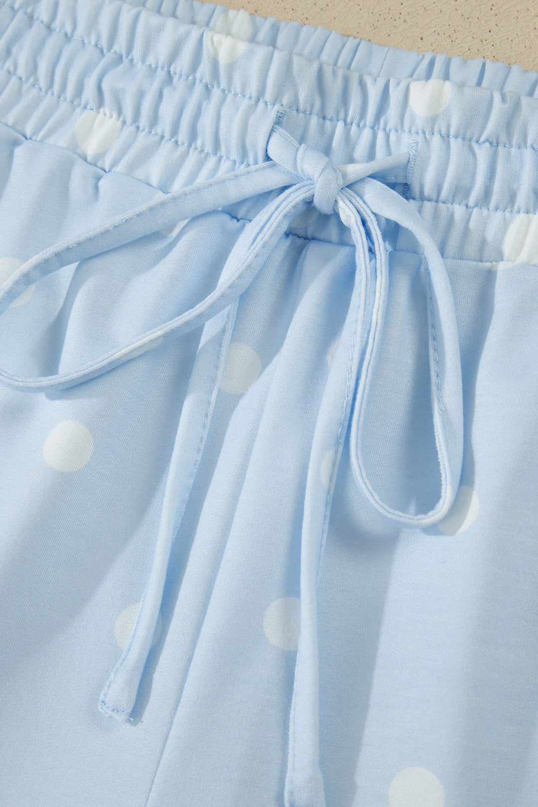 Sky Blue Exposed Seam Detail Polka Dot Loose Tee Drawstring Shorts Set