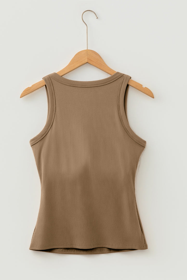 Black Slim Ribbed Padded Tank Top