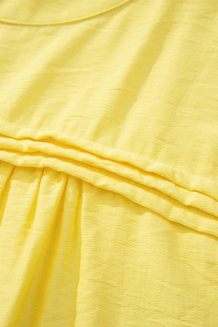 Yellow Cream Tie Half Sleeve Pleated Detail Babydoll Blouse