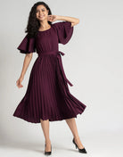 Wine Pleated Dress for Special Occasion Wear | Women by Errabelly - Errabelly