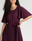 Wine Pleated Dress for Special Occasion Wear | Women by Errabelly - Errabelly