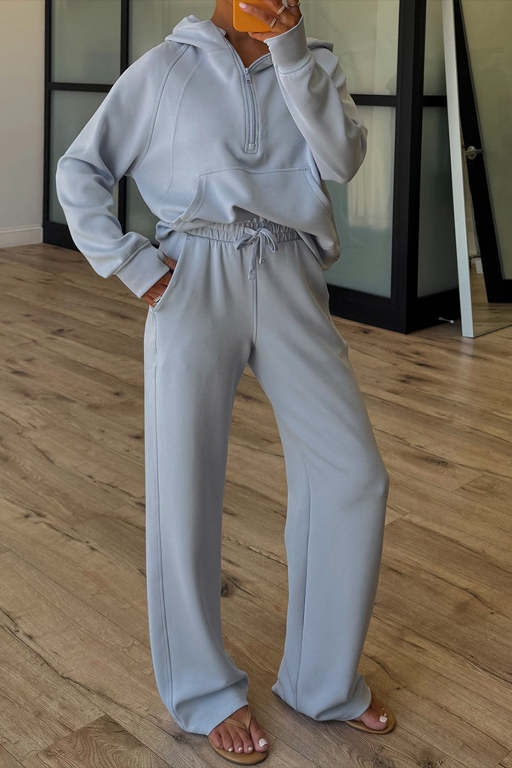 Orchid Bouquet Half Zip Thumbhole Sleeve Hoodie Active Pants 2pcs Outfit