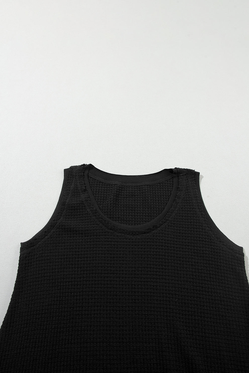 Black Scoop Neck Waffle Knit Flowy Vest | Women