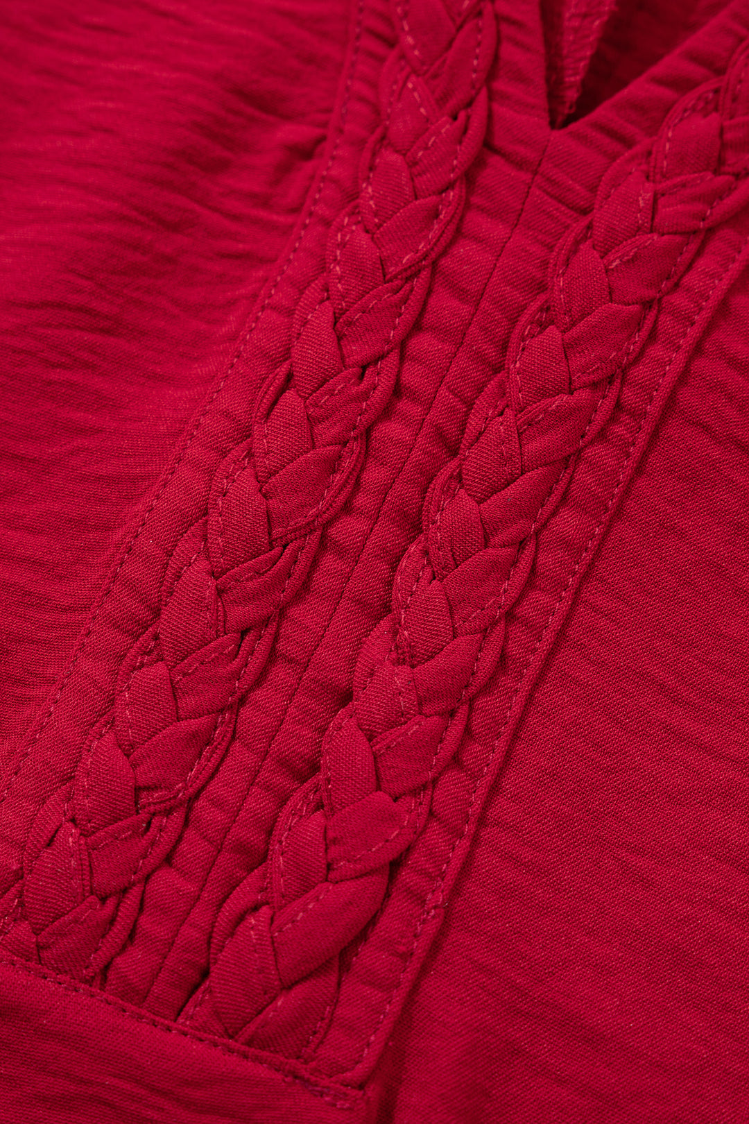 Racing Red Braided Trim V Neck Half Sleeve Blouse