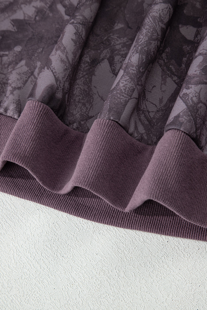 Brown Abstract Woodland Camo Print Baggy Pullover Drawstring Shorts Set