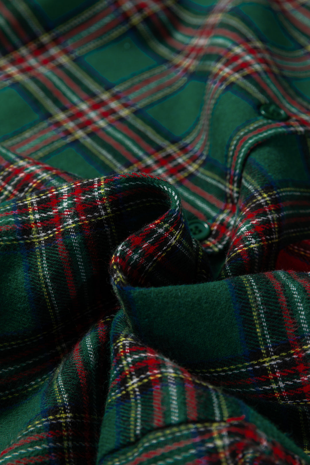 Green Plaid Contrast Patched Christmas Holiday Long Sleeve Shirt and Short 2pcs Pajama Set