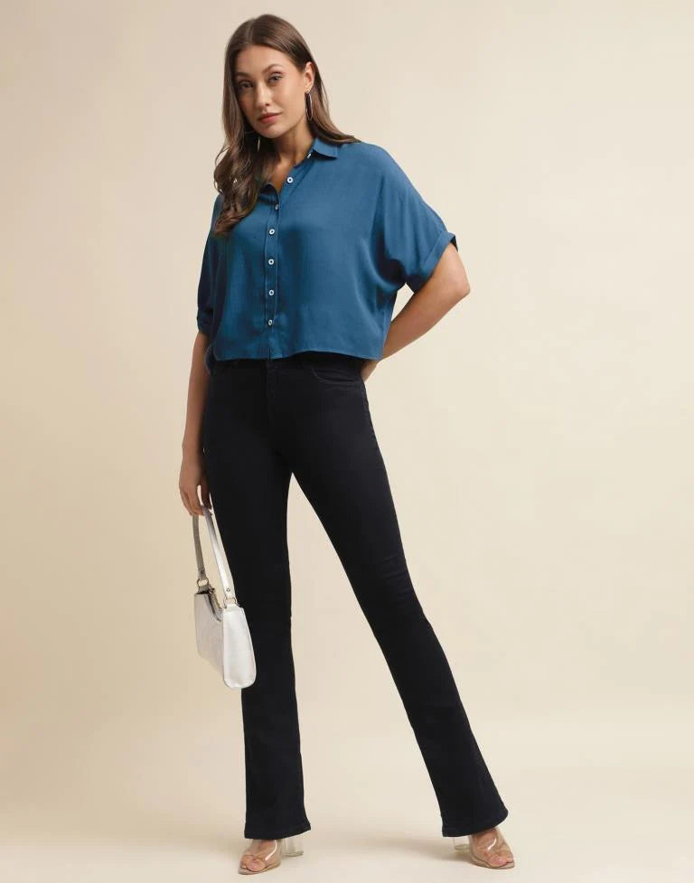 Teal Blue Casual Cotton Shirt | Women