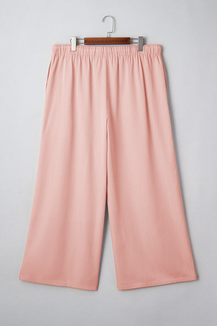 Pink Stripe Drawstring Plus Size Loose Pants