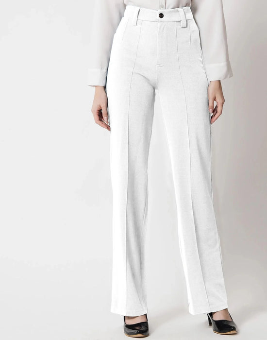 White Pin Tuck Flared Trouser | Women - Errabelly