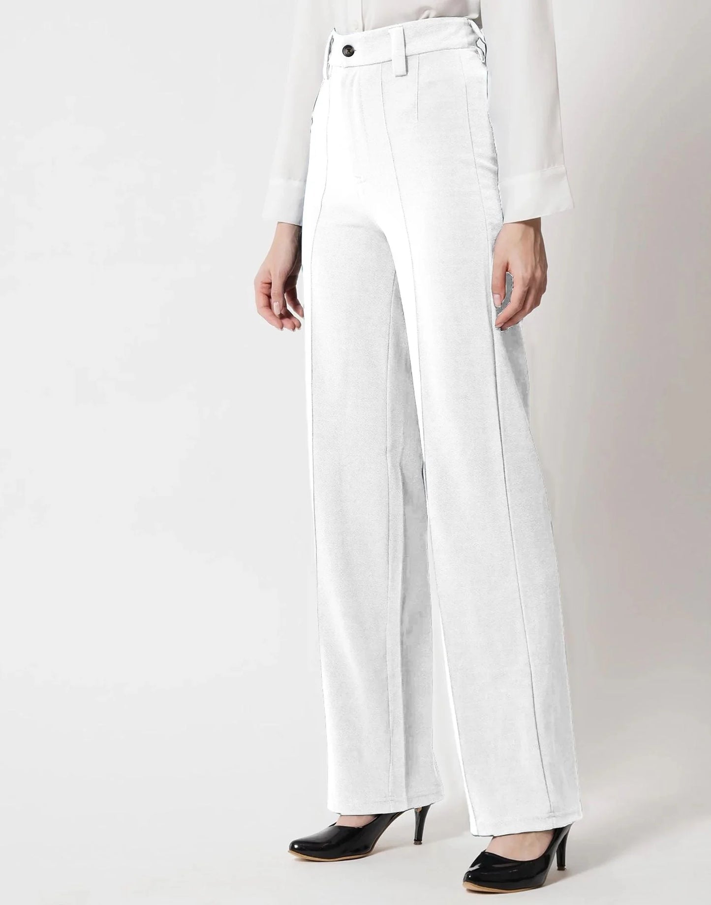 White Pin Tuck Flared Trouser | Women - Errabelly