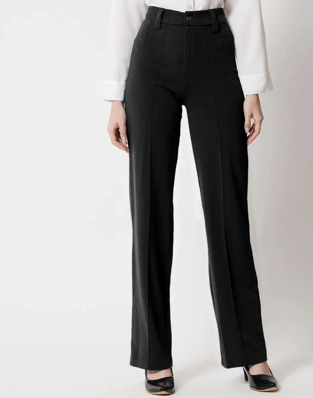 Black Pin Tuck Flared Trouser | Women - Errabelly