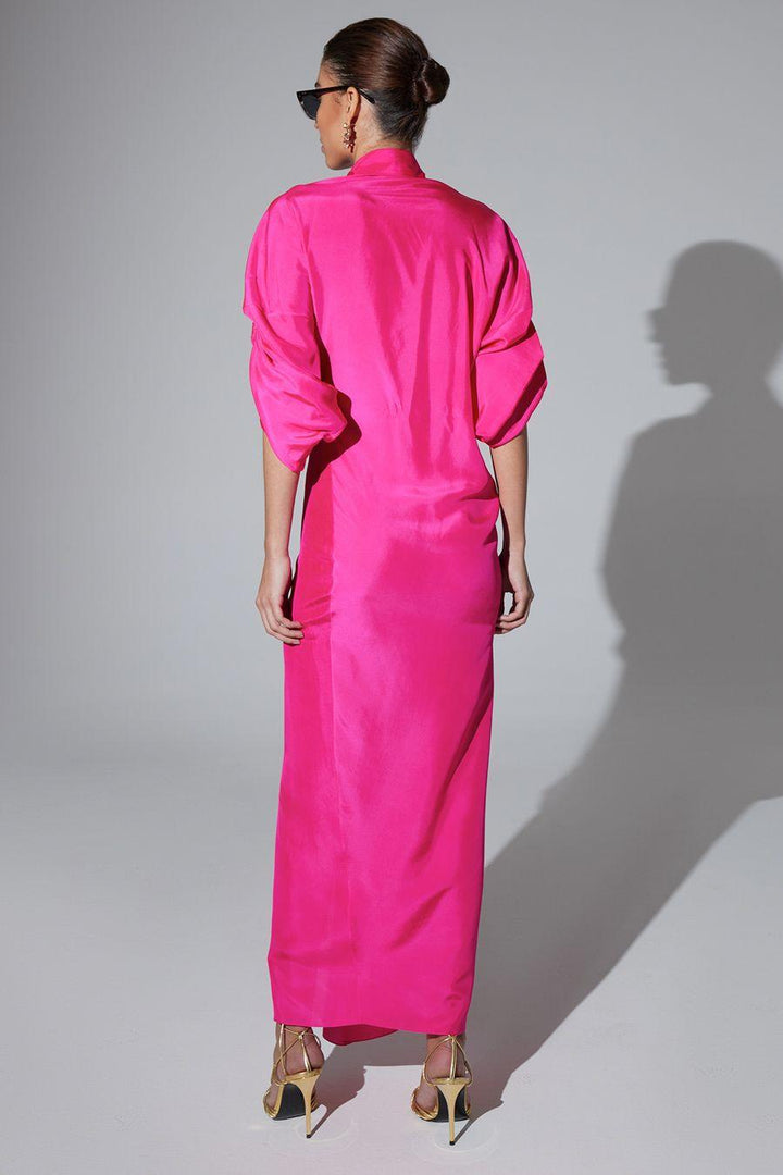 Kareena Magenta Pink Puffed Sleeves Maxi Dress