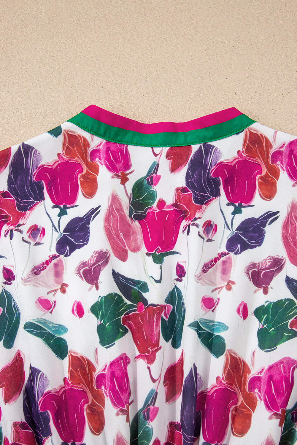 Purple Floral Print Contrast Striped Detail Long Sleeve Mini Dress