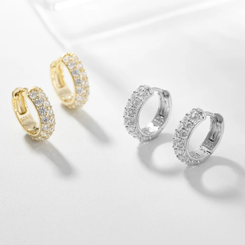 925 Sterling Silver Sparkling Diamond Round Earrings