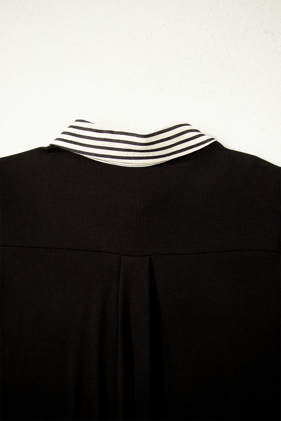 Black Stripe Detail Polo Collar Half Buttons Tied Short Sleeve Shift Mini Dress