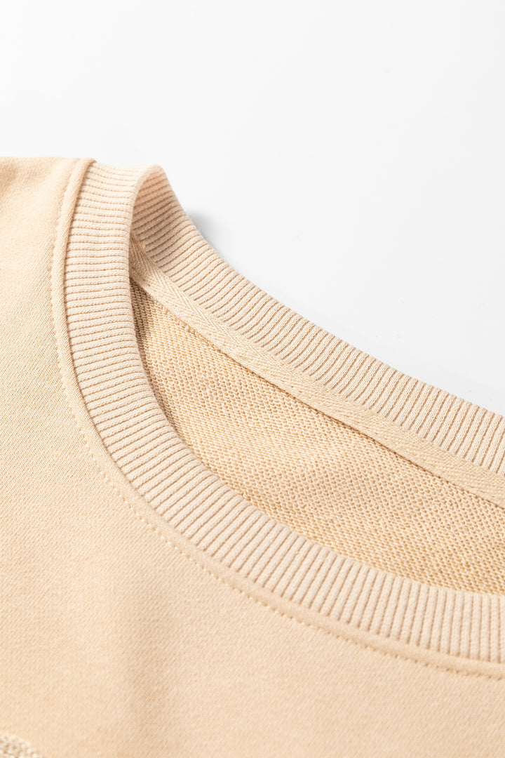 Parchment Embroidered Flower Pattern Drop Shoulder Sweatshirt