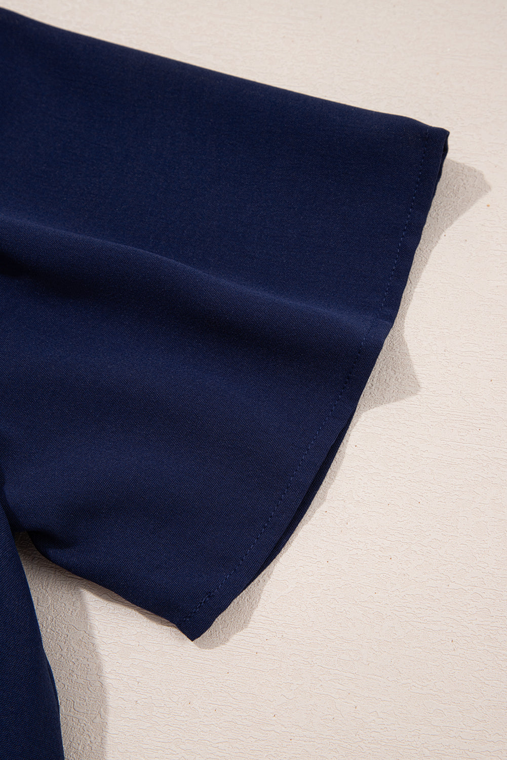 Navy Blue V Neck Buttoned Front Shirred Back Short Sleeve Midi Dress