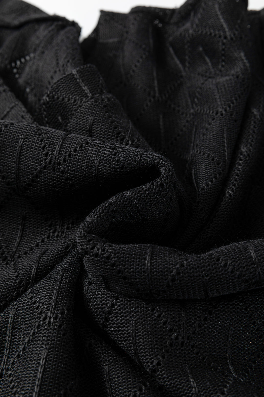Black Pointelle Rhombus Knit Plus Size V Neck Loose Top
