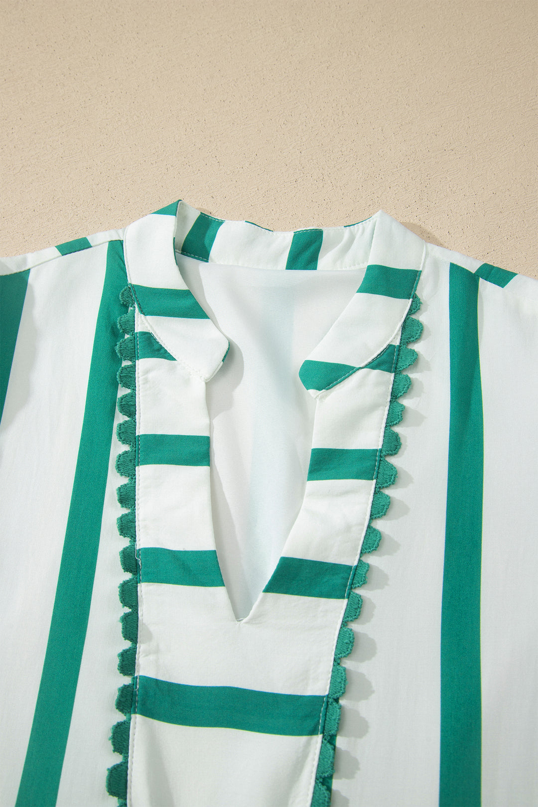 Sky Blue Stripe Ricrac Trim Notched Neck Half Sleeve Vacation Dress
