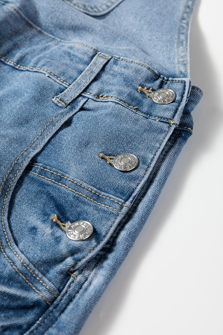 Dusk Blue Adjustable Buckle Barrel Denim Overalls