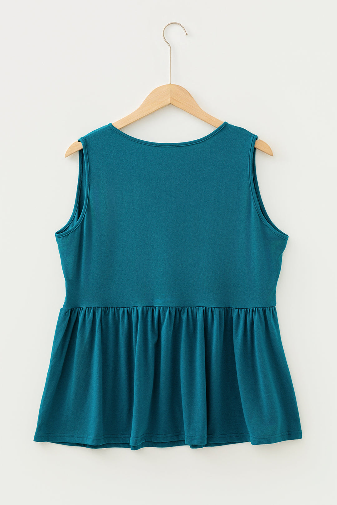 Blue Sapphire Plus Size Solid Color Bow Tie Peplum Tank Top
