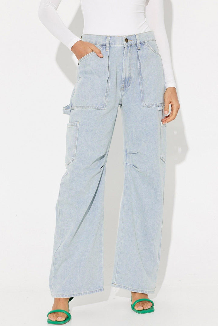 Sky Blue Multi Pocketed Y2K Street Fashion Shift Jeans