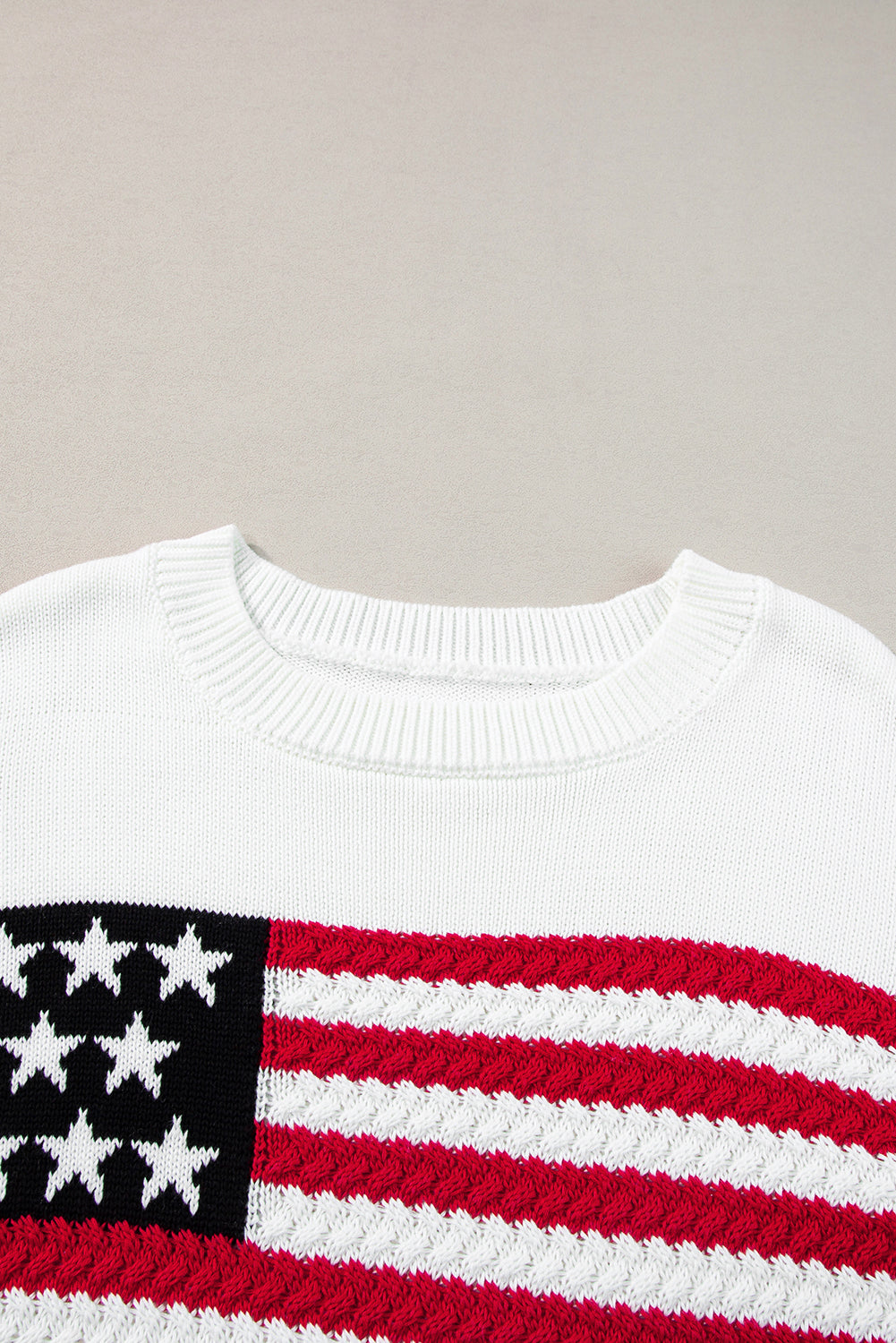 White American Flag Cable Knit Drop Shoulder Sweater | Women