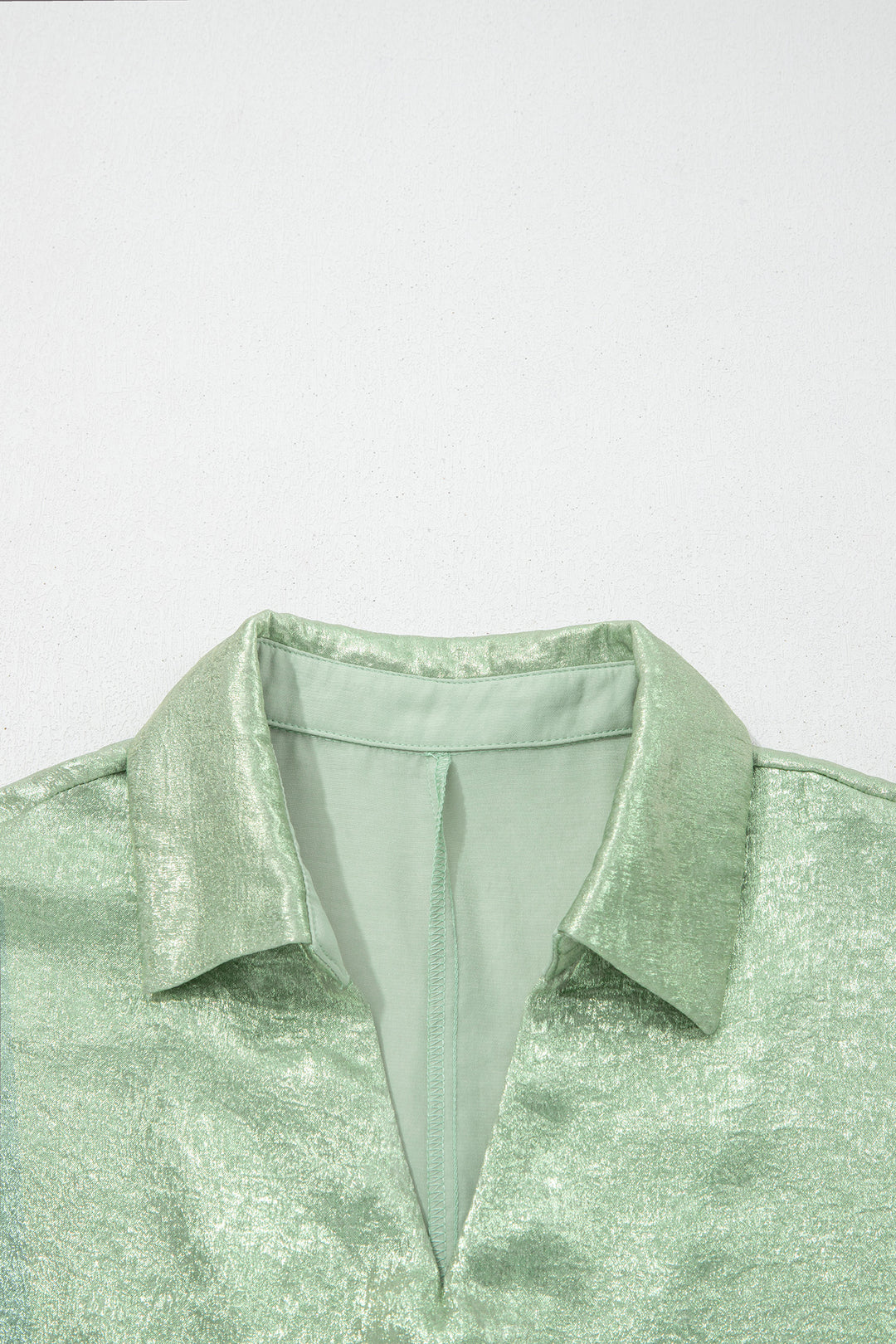 Casual Collared V Neck Half Sleeve Metallic Top