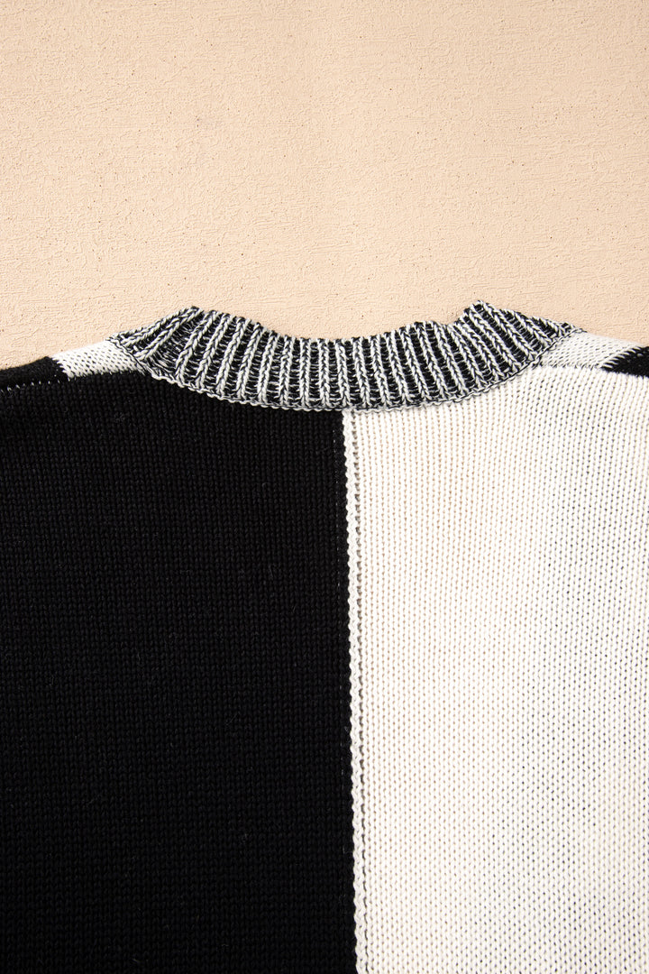 Black Plus Size Checkered Bubble Sleeve Drop Shoulder Open Cardigan