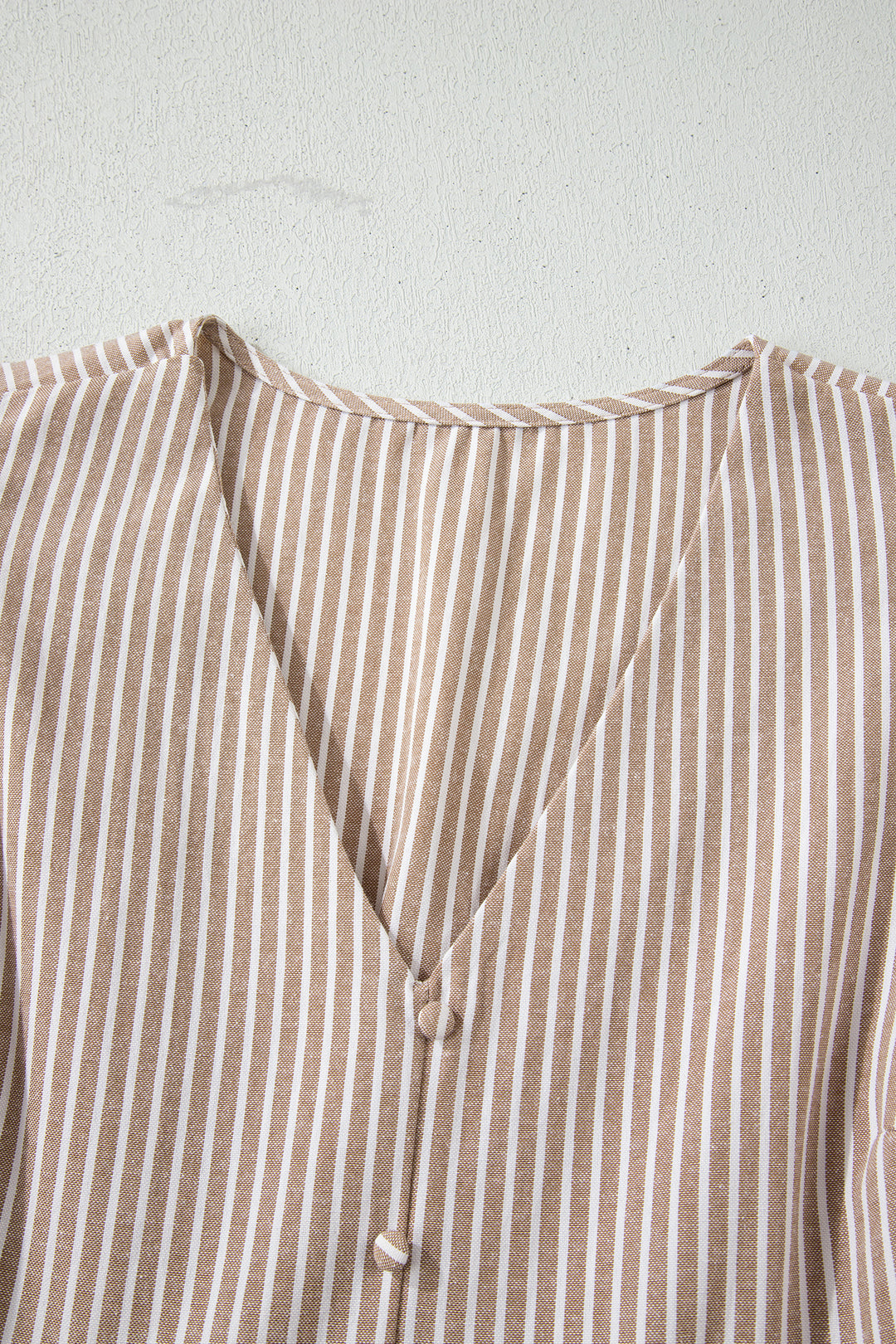 Khaki Stripe Flutter Sleeve Buttoned Front Slit Maxi Dress