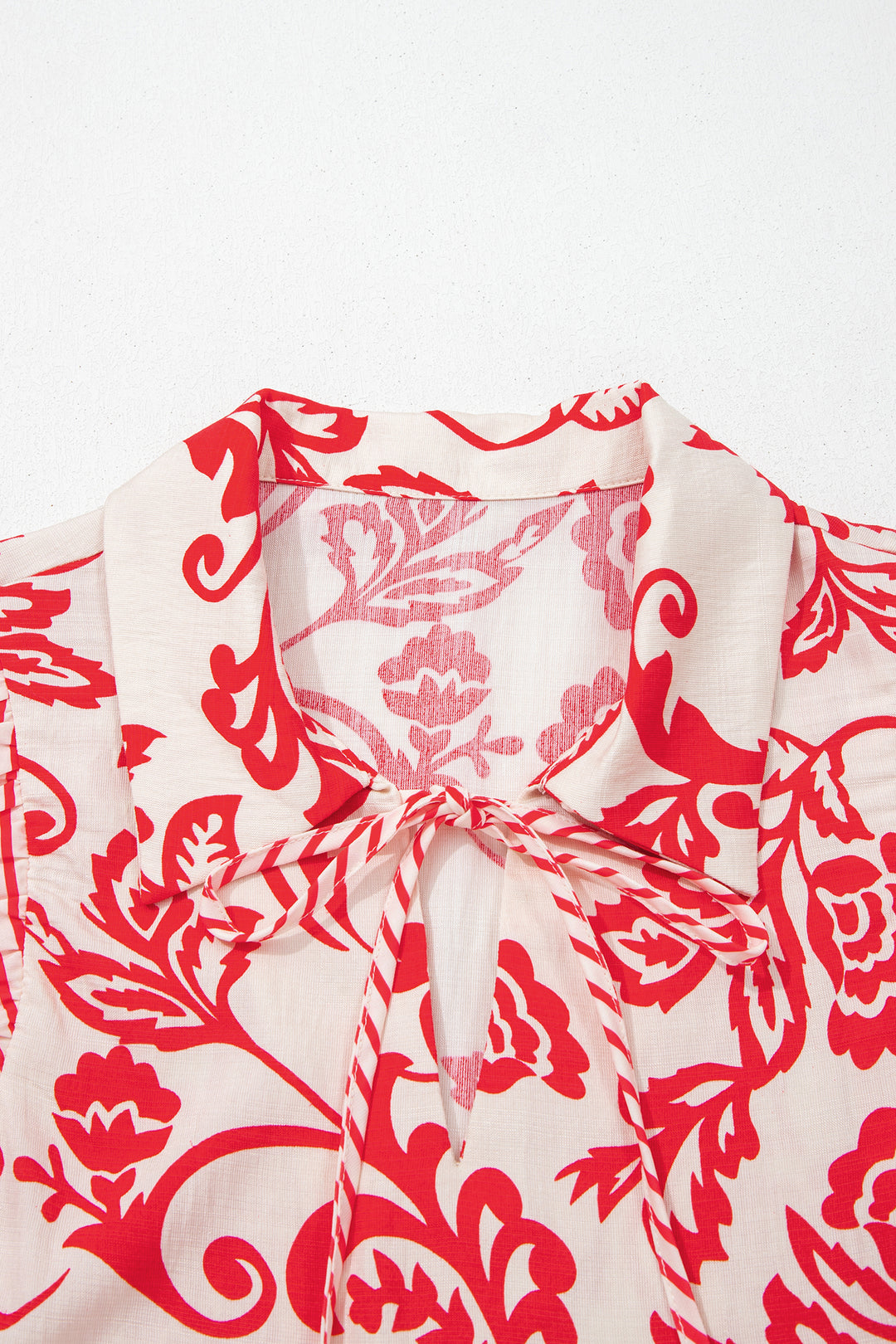 Red Collared V Neck Half Sleeve Loose Flower Mini Dress