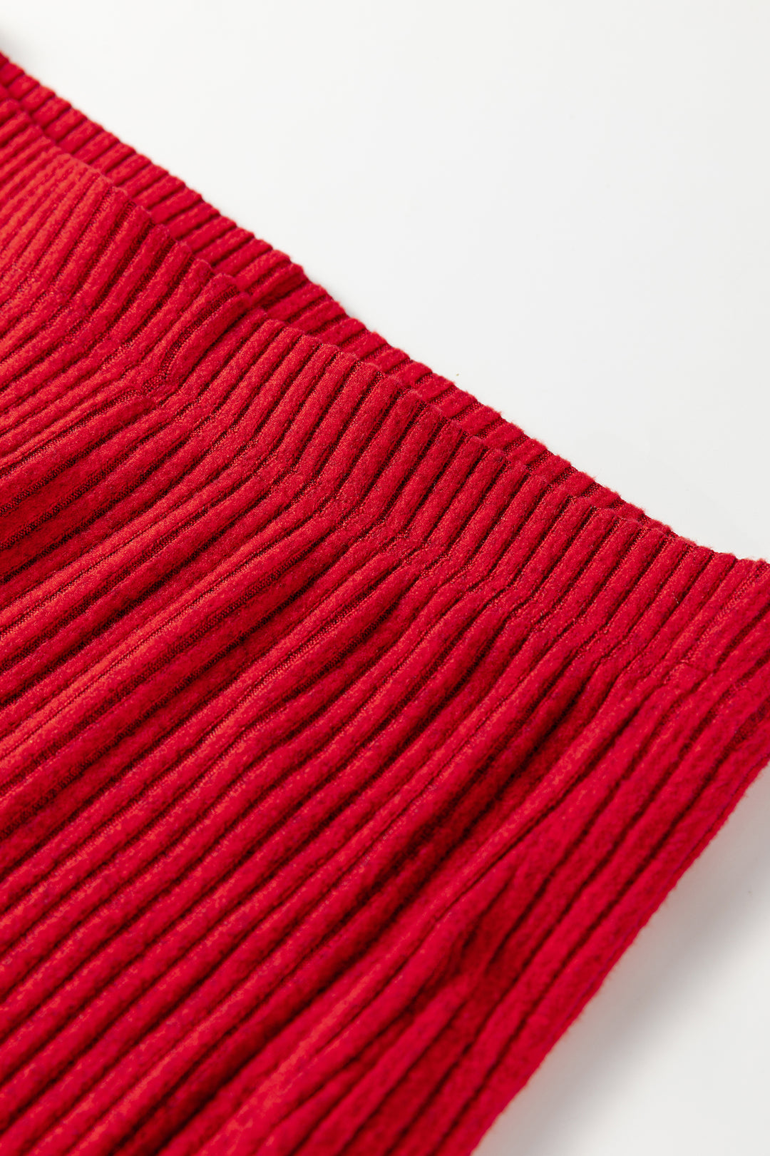 Racing Red Ribbed Notched Neck Knit Long Sleeve Leggings Two Pieces Lounge Set